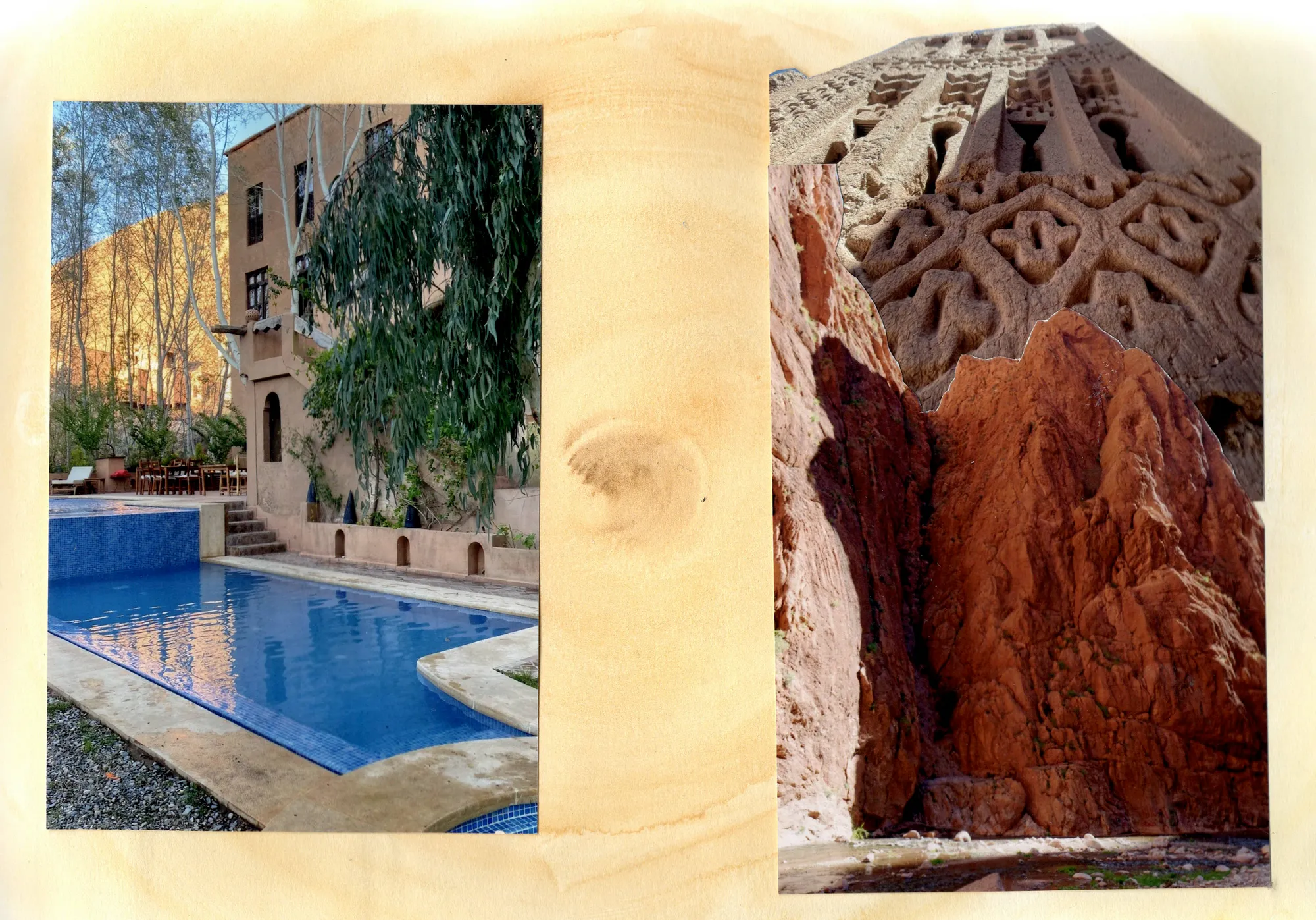 Riad pool & red cliffs, Morocco
