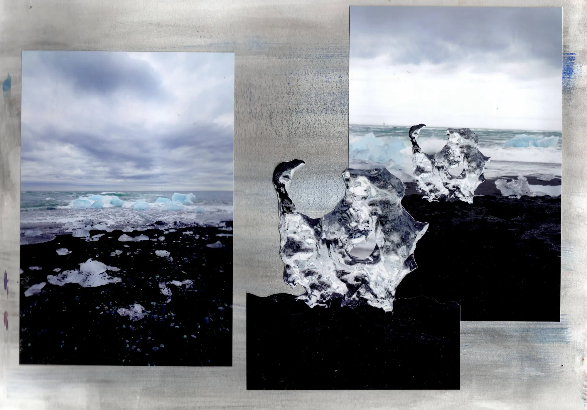 Ice on black sand